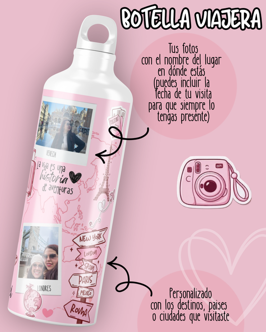botella viajera personalizada regalo amantes de los viajes viajeros por el mundo personalizado con color nombre fotos de viajes el regalo perfecto para tu espiritu viajero