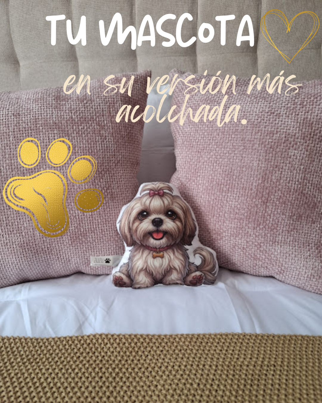 hecho a mano personalizado almohada cojin decorativo peludito mascota mejor amigo de 4 patitas