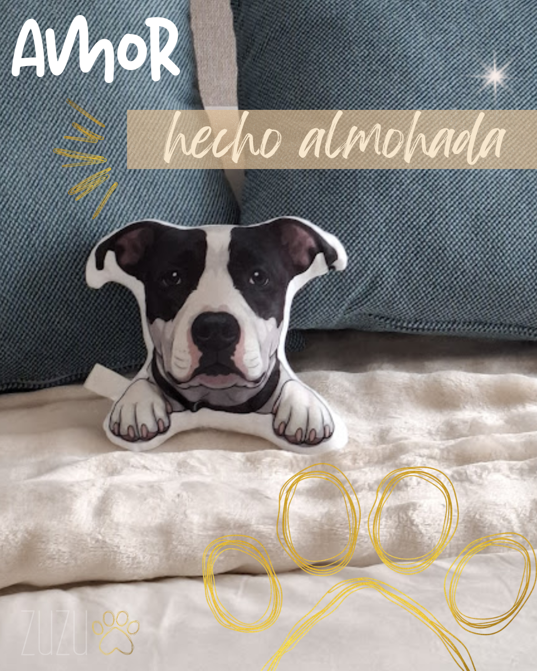 hecho a mano personalizado almohada cojin decorativo peludito mascota mejor amigo de 4 patitas