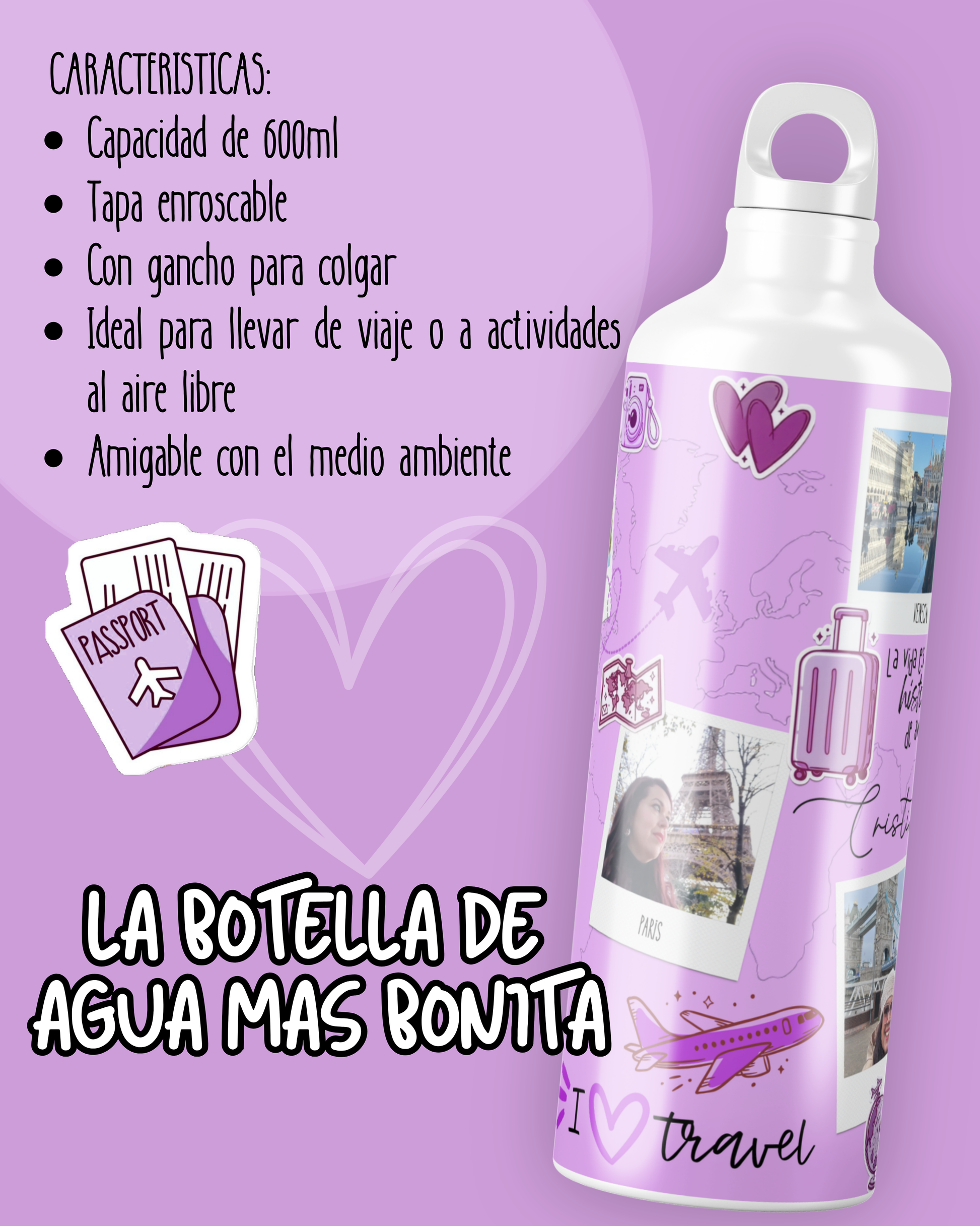 botella viajera personalizada regalo amantes de los viajes viajeros por el mundo personalizado con color nombre fotos de viajes el regalo perfecto para tu espiritu viajero