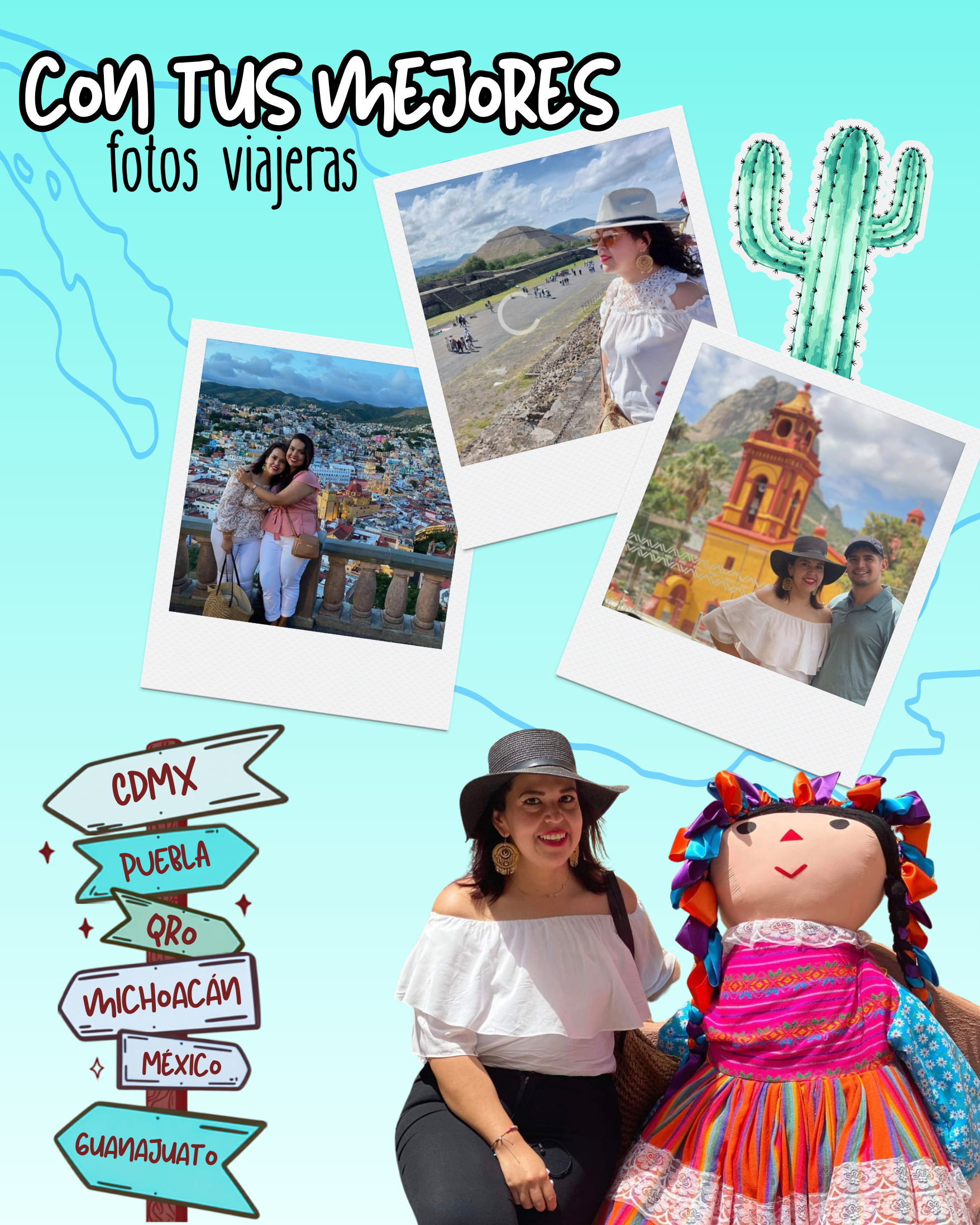 botella de agua viajera ideal para regalar personalizada con fotos de tus viajes por mexico y pueblos magicos ideal para el aire libre tu nueva compañera de viajes y aventuras regalos personalizados regalos creativos  con stickers de mexico mexicanos ajolote muñeca lele suculentas cactus