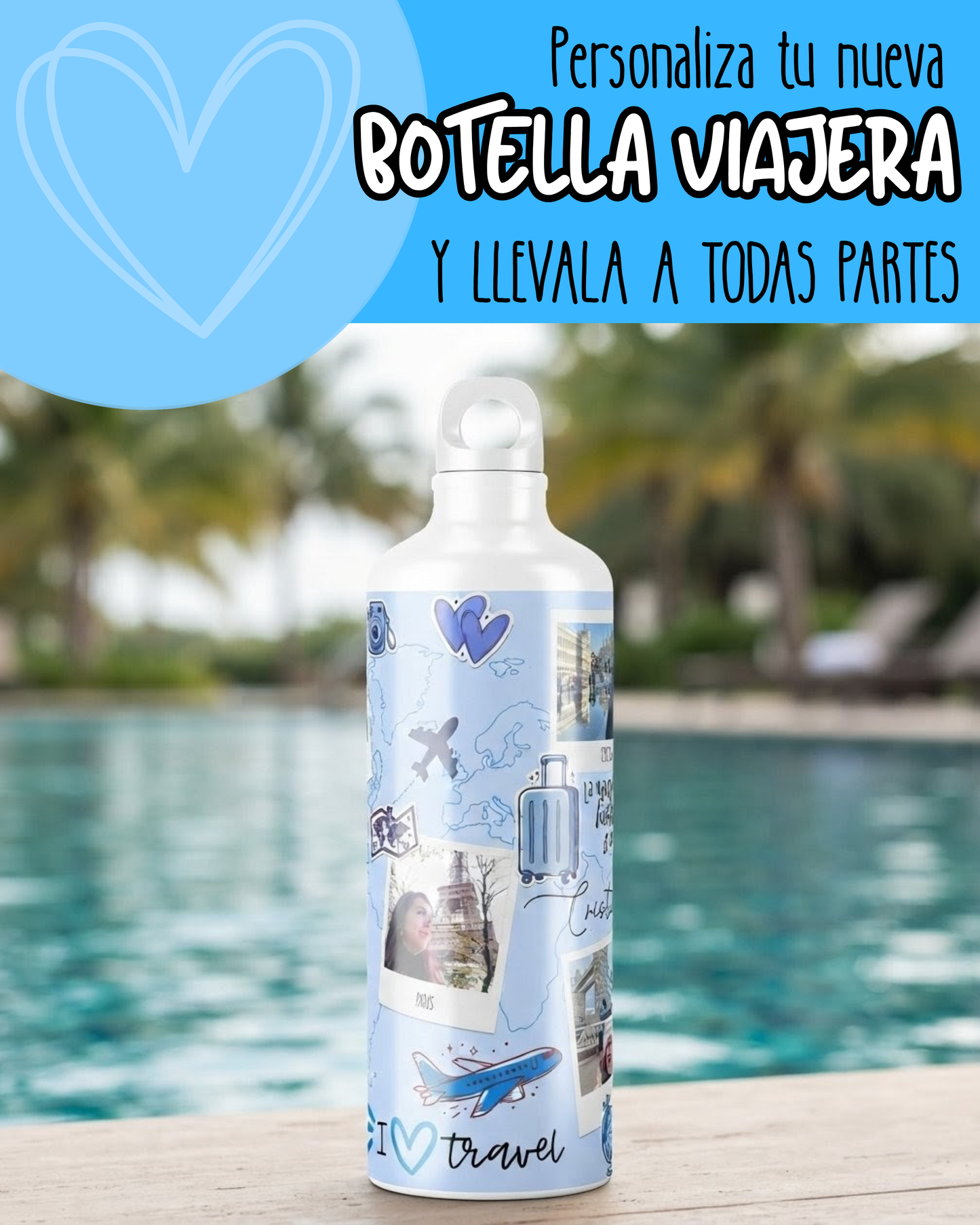 botella viajera personalizada regalo amantes de los viajes viajeros por el mundo personalizado con color nombre fotos de viajes el regalo perfecto para tu espiritu viajero