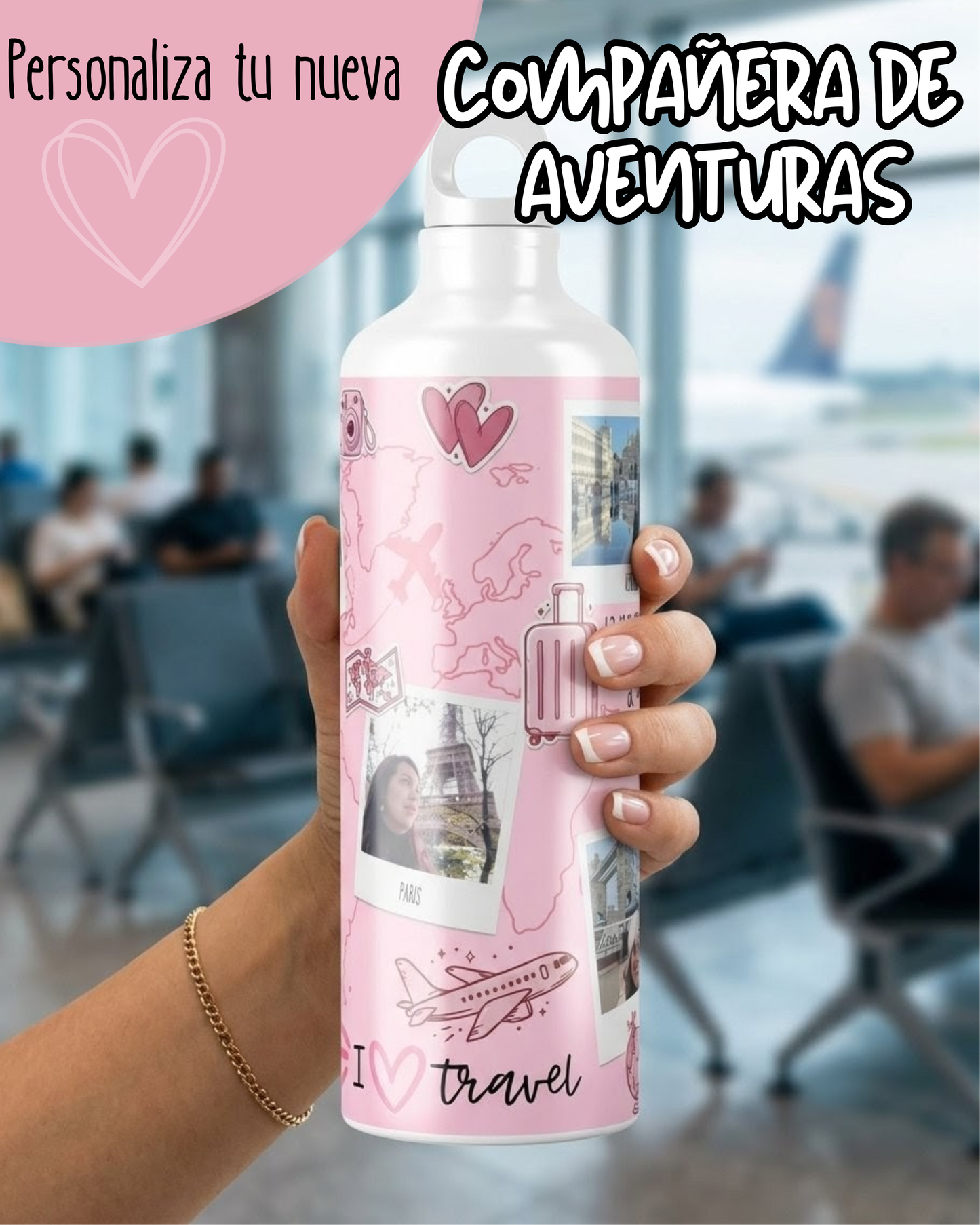 botella viajera personalizada regalo amantes de los viajes viajeros por el mundo personalizado con color nombre fotos de viajes el regalo perfecto para tu espiritu viajero
