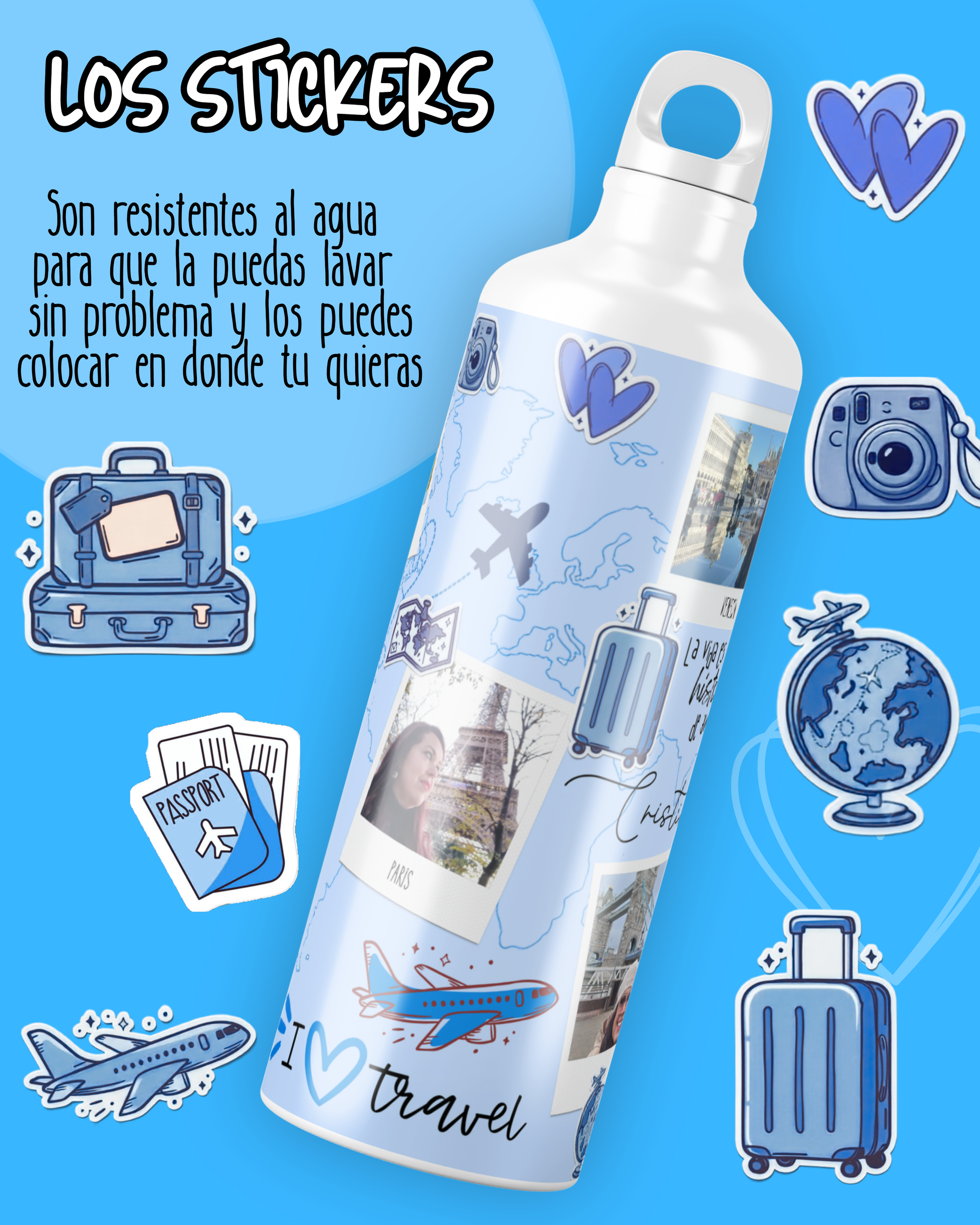 botella viajera personalizada regalo amantes de los viajes viajeros por el mundo personalizado con color nombre fotos de viajes el regalo perfecto para tu espiritu viajero
