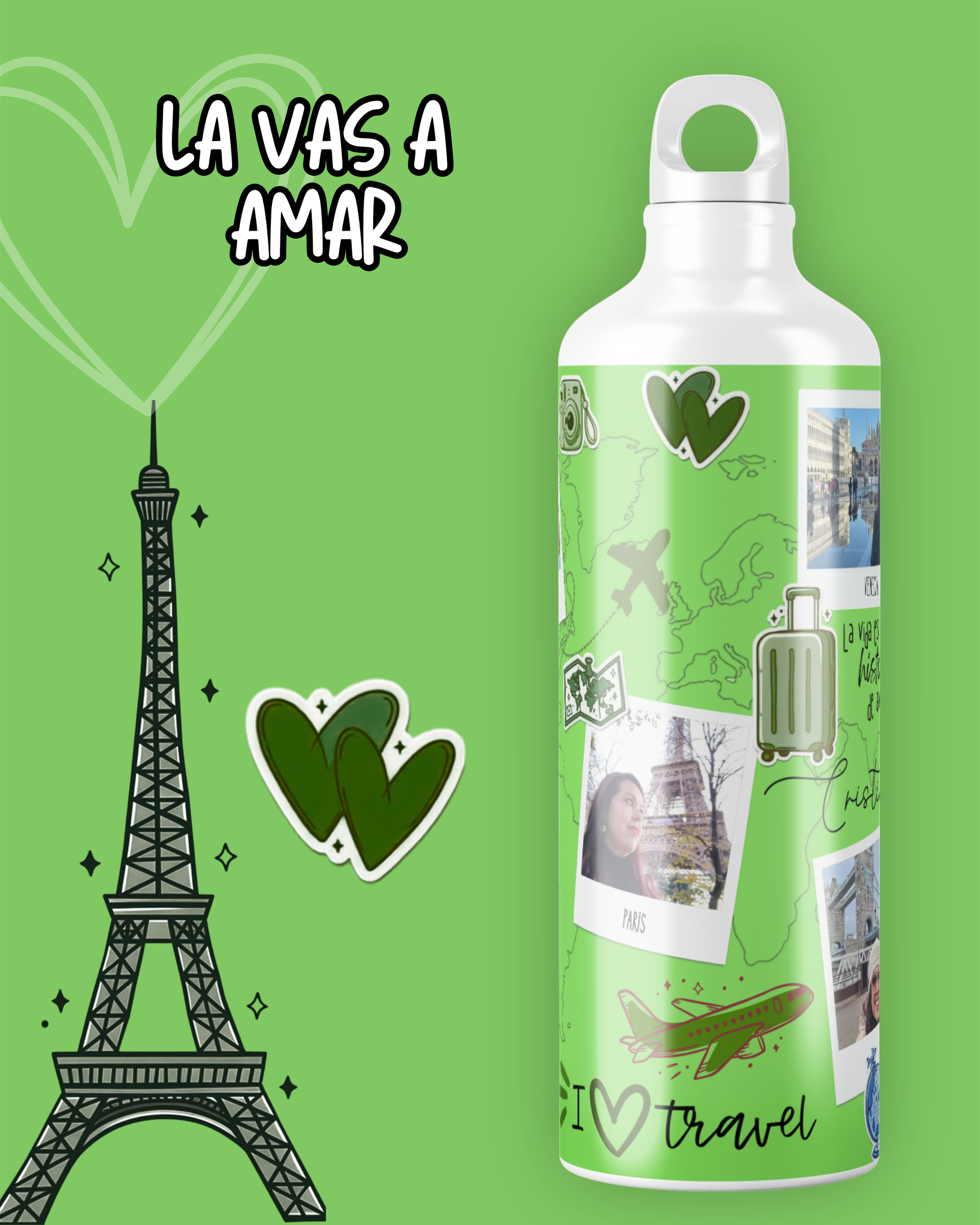 botella viajera personalizada regalo amantes de los viajes viajeros por el mundo personalizado con color nombre fotos de viajes el regalo perfecto para tu espiritu viajero