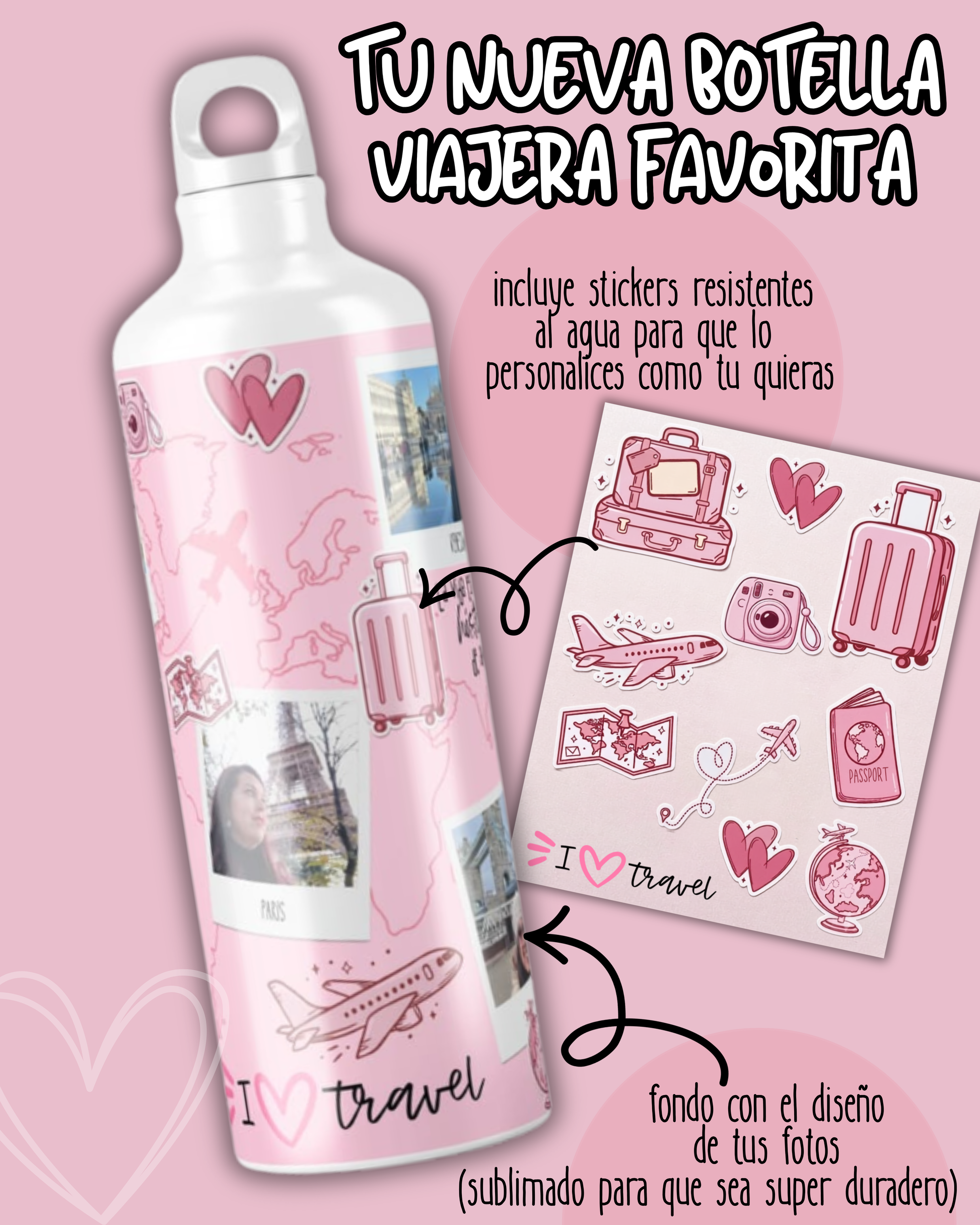 botella viajera personalizada regalo amantes de los viajes viajeros por el mundo personalizado con color nombre fotos de viajes el regalo perfecto para tu espiritu viajero