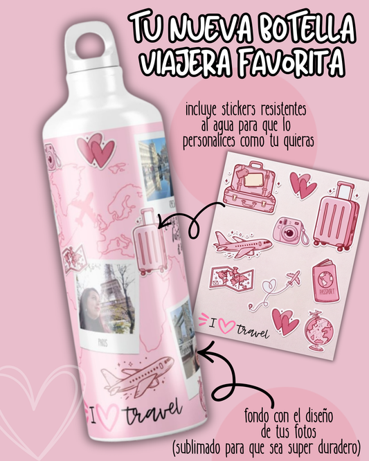 botella viajera personalizada regalo amantes de los viajes viajeros por el mundo personalizado con color nombre fotos de viajes el regalo perfecto para tu espiritu viajero