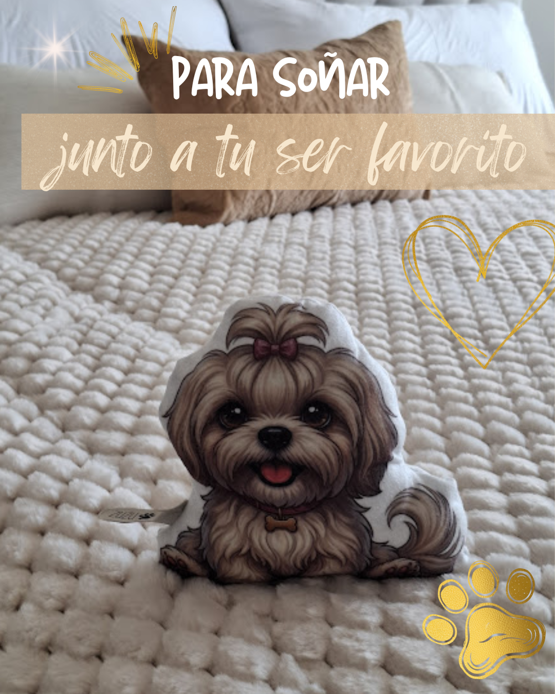 hecho a mano personalizado almohada cojin decorativo peludito mascota mejor amigo de 4 patitas